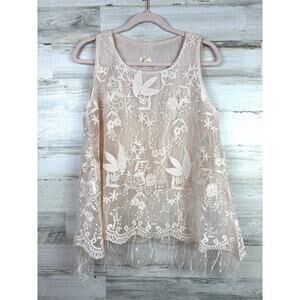 POL Women’s S Light Pink Lace Sleeveless Cotton Lightweight Top Blouse NEW